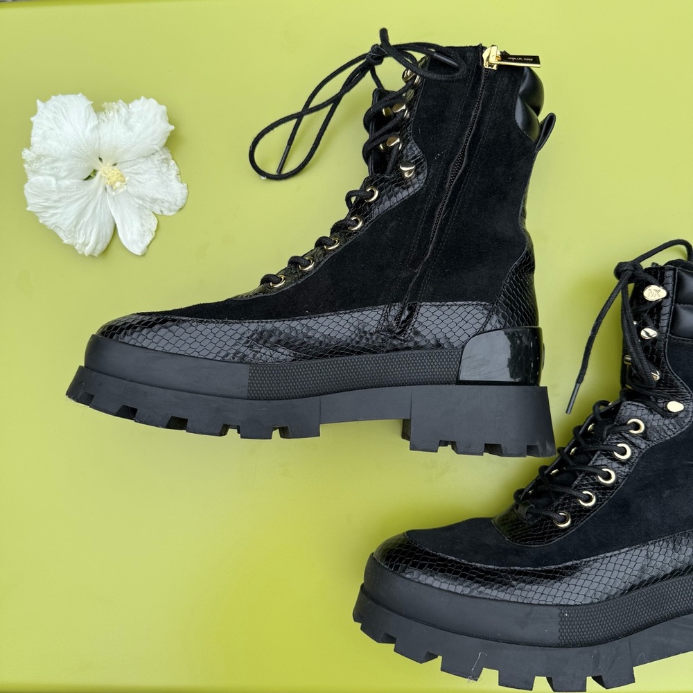 Michael Kors Black and Gold Combat Boots